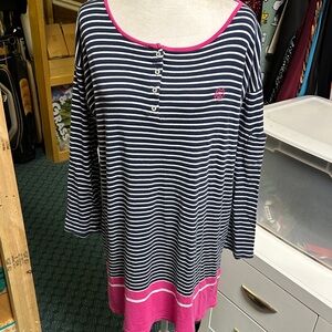 Striped Navy and Pink Long Sleeve Dress
